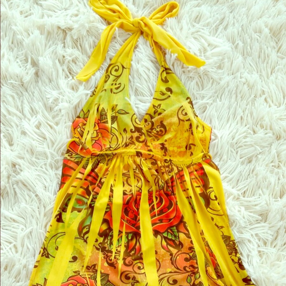 Yellow Graphic Halter Top